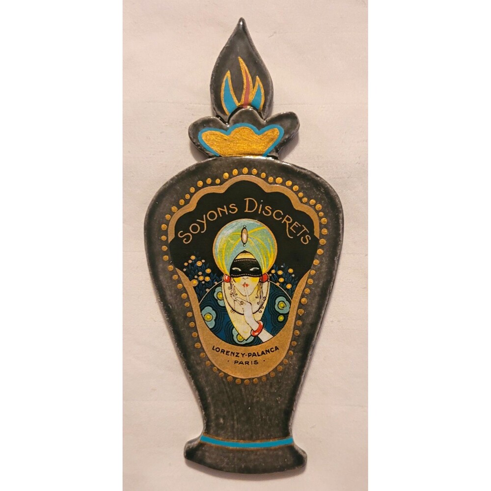 Vtg Handmade Soyons Discrets Perfume Advertising Tile Wall Decor